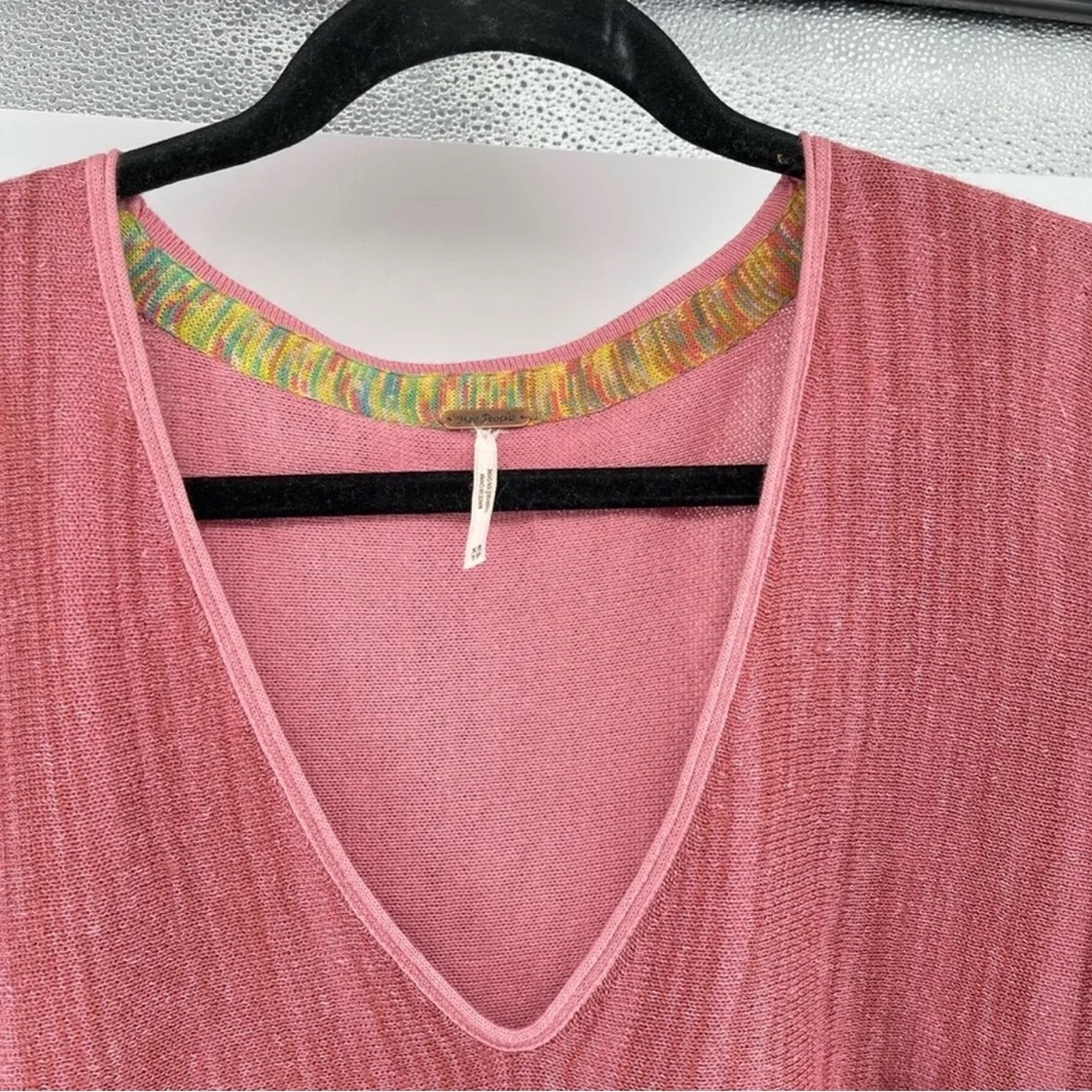 Free People Sundae Rose Linen Blend V-Neck Bell Sleeve Pullover Sweater Size XS - Picture 8 of 12